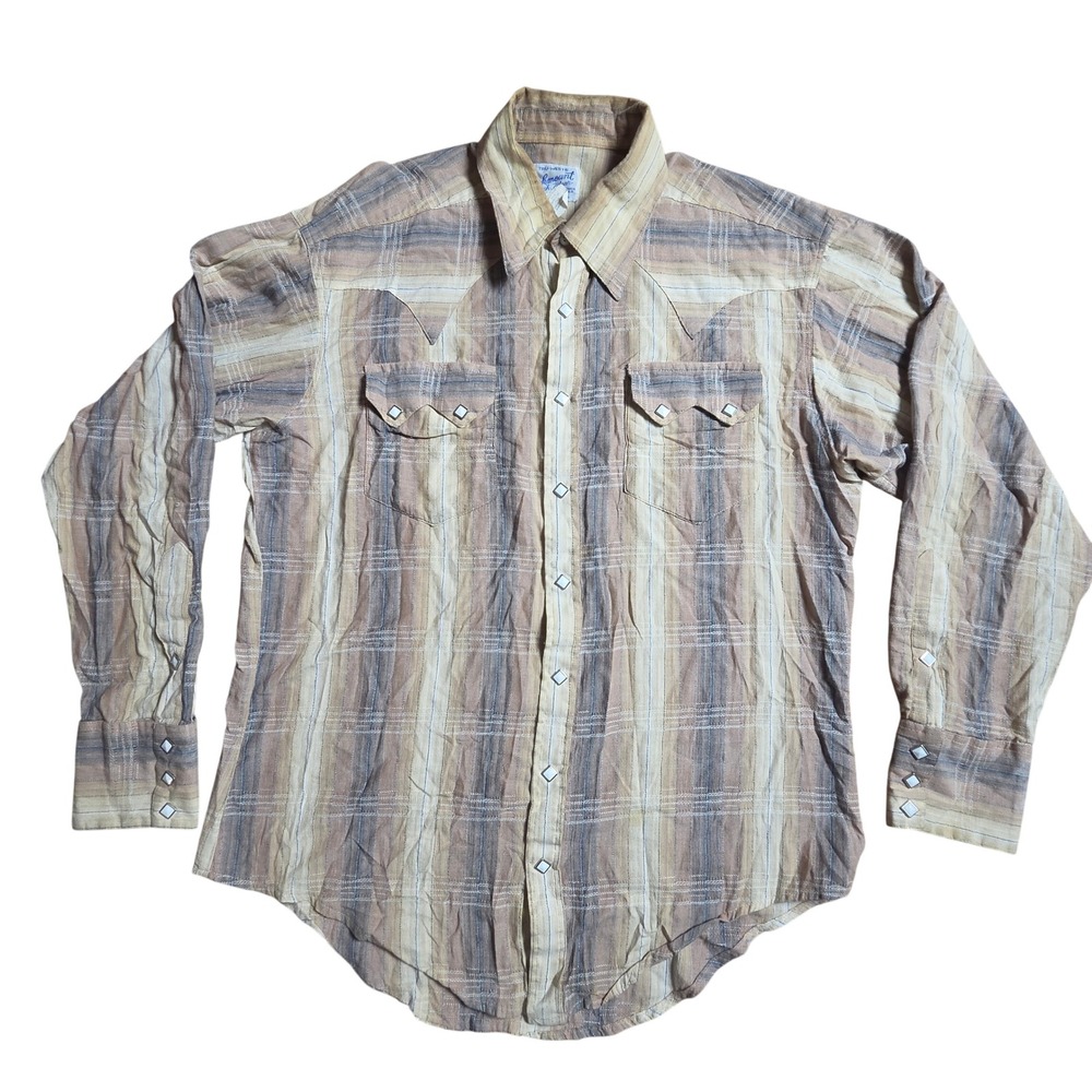 Vintage Rockmount Ranch Wear Tru-West Striped Pearl Snap Western Shirt M Cotton